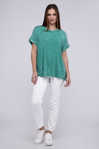 Ribbed Raglan Dolman Sleeve Boat-Neck Top - Premium  at Lonnys NY - Just $35! Shop Womens clothing now 