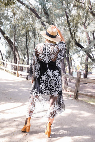Contrast Mesh Cotton Lace Kimono *Online Only* - Premium  from Leto Accessories - Just $60! Shop now 