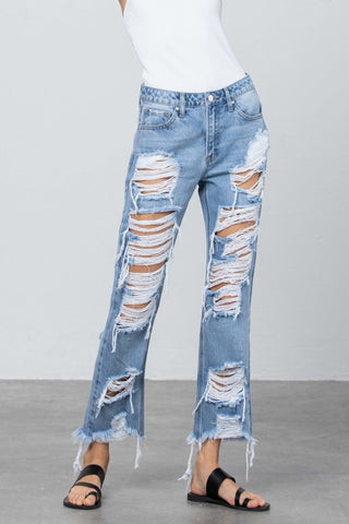 Heavy Destroyed-Jeans mit ausgefranstem Saum