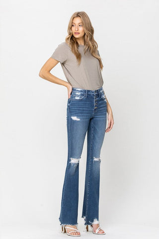High Rise Distressed Raw hem Flare  *Online Only* - Premium  from Flying Monkey - Just $91! Shop now 