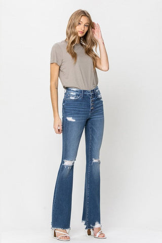 High Rise Distressed Raw hem Flare  *Online Only* - Premium  from Flying Monkey - Just $91! Shop now 
