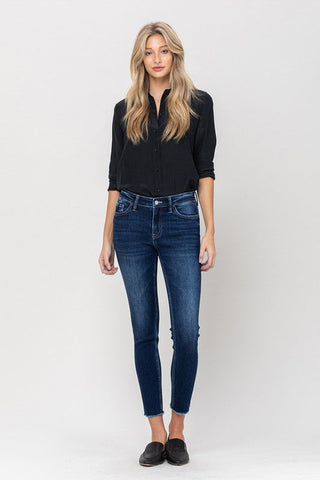 Flying Monkey Mid Rise Raw Hem Crop Skinny *Online Only* - Premium Jeans from VERVET by Flying Monkey - Just $71.79! Shop now 