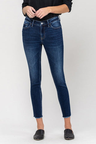 Flying Monkey Mid Rise Raw Hem Crop Skinny *Online Only* - Premium Jeans from VERVET by Flying Monkey - Just $71.79! Shop now 