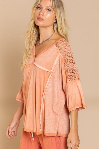 Feminine Boho Crochet Sleeve Top *Online Only* - Premium  at Lonnys NY - Just $46.65! Shop Womens clothing now 