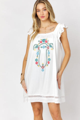 Embroidered Square Neck Mini Dress - Premium  at Lonnys NY - Just $65! Shop Womens clothing now 