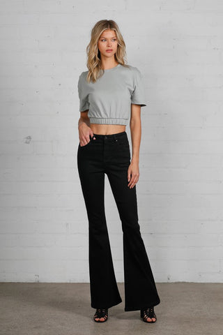 High Rise Wider Black Flare Jeans - Premium clothing at Lonnys NY - Just $88! Shop Womens clothing now 