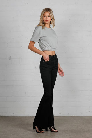 High Rise Wider Black Flare Jeans - Premium clothing at Lonnys NY - Just $88! Shop Womens clothing now 