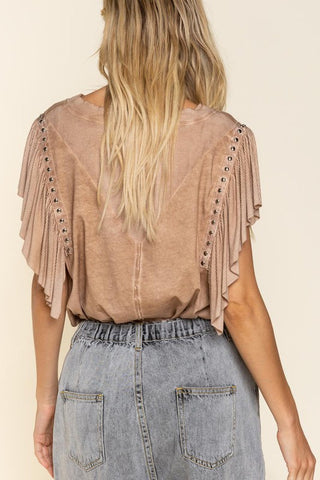 Flutter Sleeve Studded T-shirt - Premium clothing at Lonnys NY - Just $65! Shop Womens clothing now 