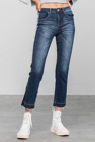 Frayed Hem Cropped Straight Jeans *Online Only* - Premium clothing at Lonnys NY - Just $80! Shop Womens clothing now 