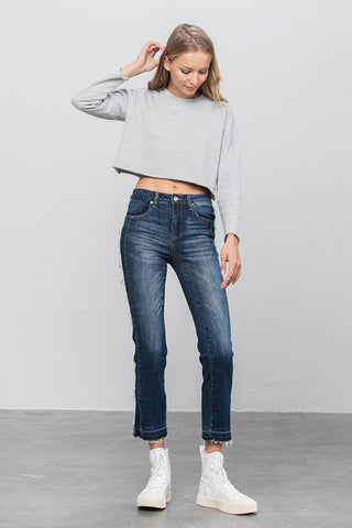 Frayed Hem Cropped Straight Jeans *Online Only* - Premium clothing at Lonnys NY - Just $80! Shop Womens clothing now 