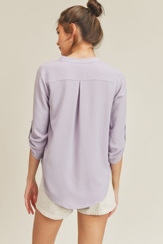 Roll Up Sleeve V Neck Top *Online Only* - Premium clothing at Lonnys NY - Just $38! Shop Womens clothing now 