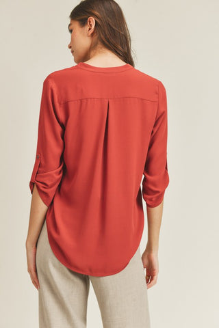 Roll Up Sleeve V Neck Top *Online Only* - Premium clothing at Lonnys NY - Just $38! Shop Womens clothing now 