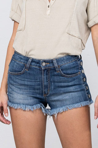 MID RISE SHORTS WITH SIDE SNAP BUTTONS - Premium  at Lonnys NY - Just $75! Shop Womens clothing now 