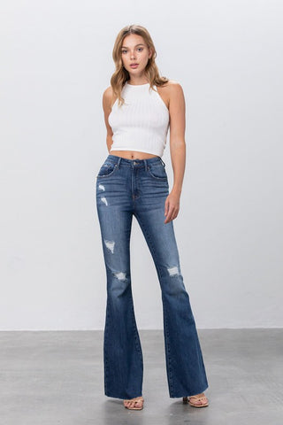 Mid Rise Dark Wash Flare Jeans *Online Only* - Premium clothing at Lonnys NY - Just $75! Shop Womens clothing now 