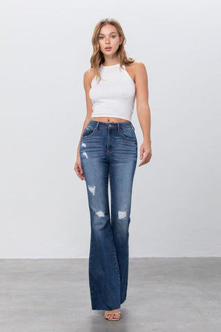 Mid Rise Dark Wash Flare Jeans *Online Only* - Premium clothing at Lonnys NY - Just $75! Shop Womens clothing now 