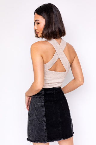 Criss Cross Halter Band Sweater Bodysuit *Online Only* - Premium  at Lonnys NY - Just $45! Shop Womens clothing now 