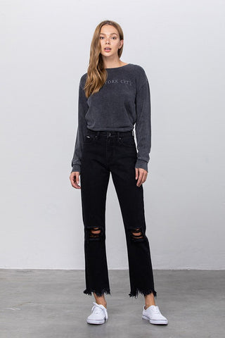 Frayed Straight Leg Jeans *Online Only* - Premium clothing at Lonnys NY - Just $74! Shop Womens clothing now 