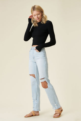 Distressed Wide Leg Jeans *Online Only* - Premium clothing at Lonnys NY - Just $71! Shop Womens clothing now 