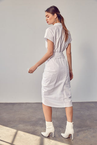 Collar Button Front Tie Dress *Online Only* - Premium dresses at Lonnys NY - Just $70.13! Shop Womens clothing now 