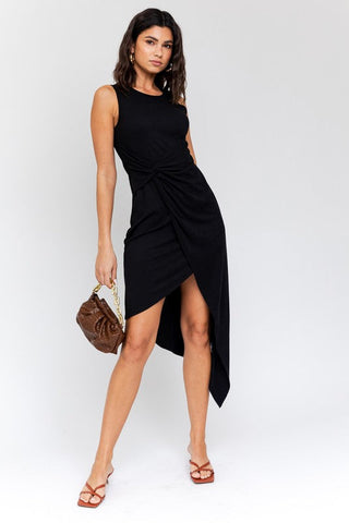Sleeveless Twist Wrap Rib Midi Dress *Online Only* - Premium  at Lonnys NY - Just $40! Shop Womens clothing now 