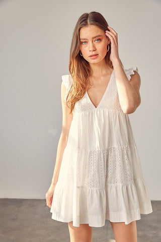 V-Neck Eyelet Dress  *Online Only* - Premium  at Lonnys NY - Just $74! Shop Womens clothing now 