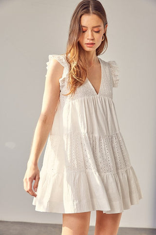 V-Neck Eyelet Dress  *Online Only* - Premium  at Lonnys NY - Just $74! Shop Womens clothing now 