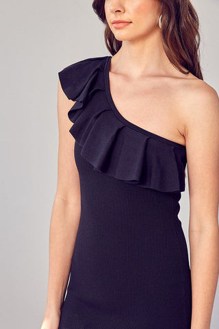 One Shoulder Ruffle Dress *Online Only* - Premium  at Lonnys NY - Just $90.53! Shop Womens clothing now 