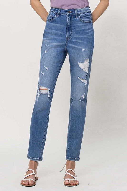 Flying Monkey Distressed Mom Jeans *Online Only* - Premium pants from VERVET by Flying Monkey - Just $62.55! Shop now at Lonnys NY