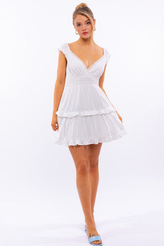 Cap Sleeve Ruffle Mini Dress *Online Only* - Premium dresses at Lonnys NY - Just $64.58! Shop Womens clothing now 