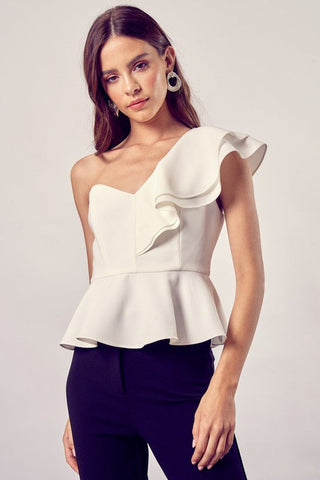 One Shoulder Ruffle Peplum Top  *Online Only* - Premium  from Do + Be Collection - Just $54.30! Shop now 