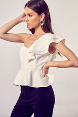 ONE SHOULDER RUFFLE PEPLUM TOP *Online Only* - Premium Shirts & Tops from Do + Be Collection - Just $58.43! Shop now at Lonnys NY