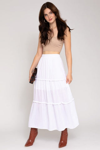 Elastic Waist Merrow Edge Tiered Midi Skirt - Premium  at Lonnys NY - Just $60! Shop Womens clothing now 
