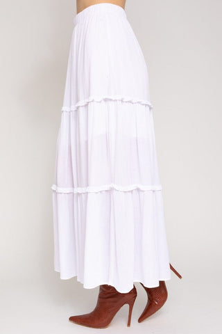 Elastic Waist Merrow Edge Tiered Midi Skirt - Premium  at Lonnys NY - Just $60! Shop Womens clothing now 