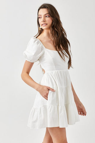 Puff Sleeve Back Double Tie Tiered Dress  *Online Only* - Premium  from Mustard Seed - Just $64.63! Shop now 
