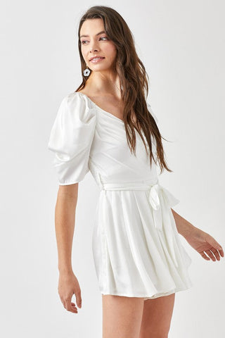 Pleated Puff Sleeve Overwrap Romper  *Online Only* - Premium  from Mustard Seed - Just $80! Shop now 