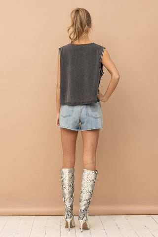 Mineral Washed Rhinestone Tank - Premium  at Lonnys NY - Just $62.68! Shop Womens clothing now 