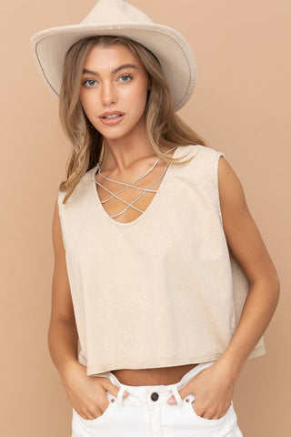 Mineral Washed Rhinestone Tank - Premium  at Lonnys NY - Just $62.68! Shop Womens clothing now 