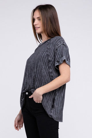 Ribbed Raglan Dolman Sleeve Boat-Neck Top - Premium  at Lonnys NY - Just $35! Shop Womens clothing now 