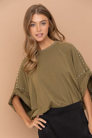 Studded Oversized High Low T Shirt  *Online Only* - Premium tops at Lonnys NY - Just $72! Shop Womens clothing now 
