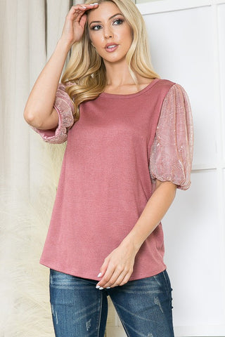 Metallic Bubble Sleeve Top *Online Only* - Premium clothing at Lonnys NY - Just $48! Shop Womens clothing now 