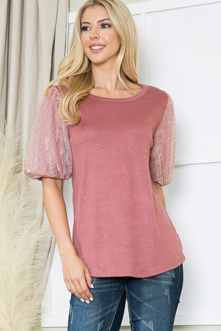 Metallic Bubble Sleeve Top *Online Only* - Premium clothing at Lonnys NY - Just $48! Shop Womens clothing now 