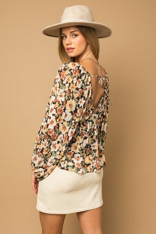 L/S V-Neck Shirring Floral Print Top  * Online Only* - Premium  at Lonnys NY - Just $60! Shop Womens clothing now 