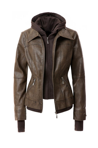 Hooded PU Leather Jacket *Online Only* - Premium clothing at Lonnys NY - Just $75! Shop Womens clothing now 