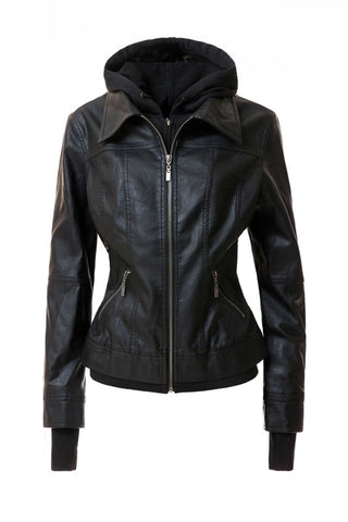 Hooded PU Leather Jacket *Online Only* - Premium clothing at Lonnys NY - Just $75! Shop Womens clothing now 