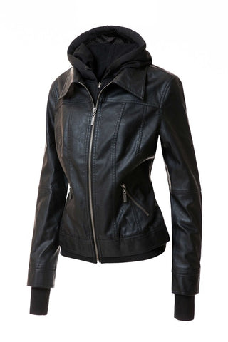 Hooded PU Leather Jacket *Online Only* - Premium clothing at Lonnys NY - Just $75! Shop Womens clothing now 