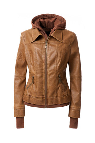 Hooded PU Leather Jacket *Online Only* - Premium clothing at Lonnys NY - Just $75! Shop Womens clothing now 