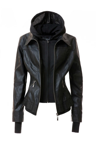 Hooded PU Leather Jacket *Online Only* - Premium clothing at Lonnys NY - Just $75! Shop Womens clothing now 