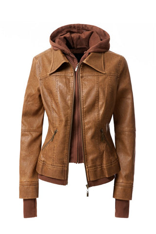 Hooded PU Leather Jacket *Online Only* - Premium clothing at Lonnys NY - Just $75! Shop Womens clothing now 