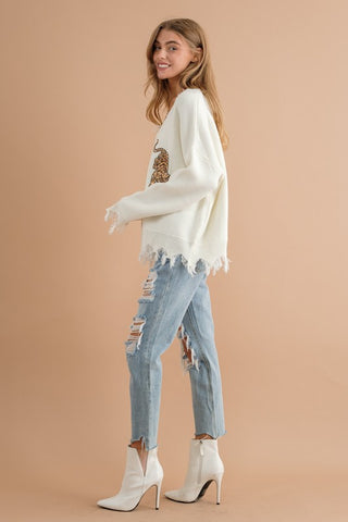 Frayed Edge Sequin Tiger Sweater *Online Only* - Premium  at Lonnys NY - Just $65! Shop Womens clothing now 