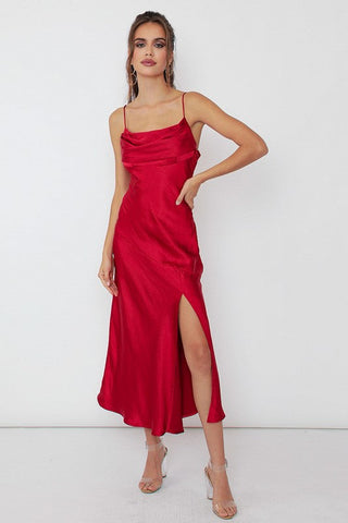 Satin Side Slit Midi Dress  *Online Only* - Premium  from One and Only Collective Inc - Just $90! Shop now 